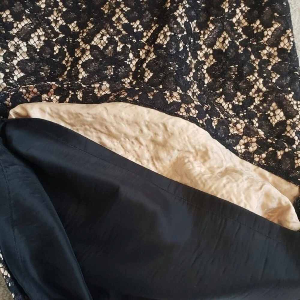 Talbots Cocktail Dress‎ Sexy Black Tan Gold Embroidered Midi Petite XS